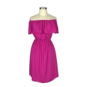 WILFRED Hot Pink Hosta Off Shoulder Summer Mini Dress Size Medium Ruffle Pockets